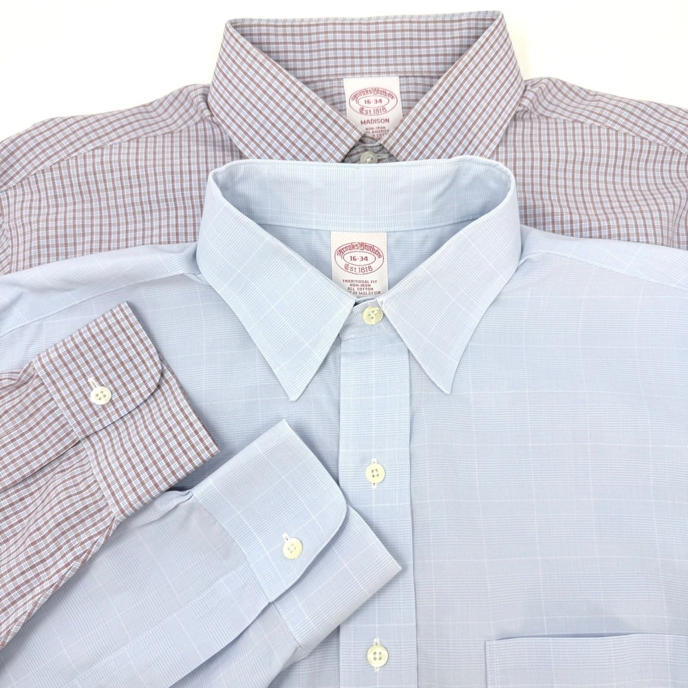 Brooks Brothers Mens 16-34 Traditional Fit Non-Iron Cotton Shirt Blue Plaid